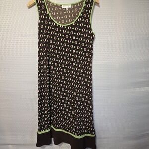 Studio I Dress Women's 8 Brown Green Polka Dot O‎ Print Sleeveless Retro Mod